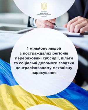 Марина Лазебна: Мільйону осіб із постраждалих регіонів перераховані субсидії, пільги та соціальні допомоги завдяки централізованому механізму нарахування 